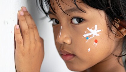 ペイントをするかわいい子供の真剣な表情