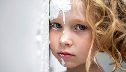 ペイントをするかわいい子供の真剣な表情