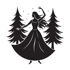 Woman Dancing In Forest Clearing Silhouette Art
