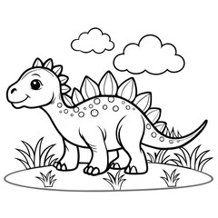Coloring Page Depicting a Kentrosaurus Roaming in a Grassy Field of a Prehistoric Era