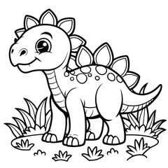 Intricate Coloring Page of a Kentrosaurus in a Verdant Grassland Setting