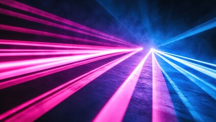 Neon laser beams on a black background, with pink and blue colors