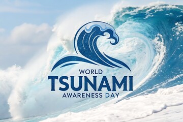 World Tsunami Awareness Day Logo Over Ocean Wave for Educational Campaigns and Awareness

