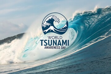 World Tsunami Awareness Day Logo Over Ocean Wave for Educational Campaigns and Awareness

