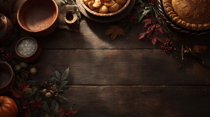 Wooden table with thanksgiving meals