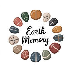 Fototapeta premium Decorative circle of smooth stones with earth memory text