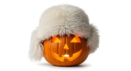 Whimsical Halloween Pumpkin with Fur Hat - A Festive Autumn Image.