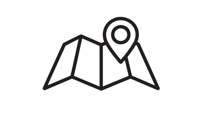 Stylized map icon with a location pin, representing travel and destination planning.