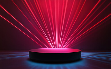 A modern podium with laser beams emanating from it in the shape of lines. 