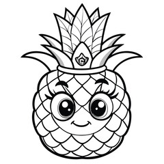 Intricate Coloring Page Featuring a Regal Pineapple with a Leafy Crown