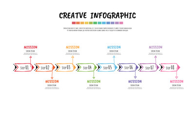 Infographic Hand drawn  design 8 options or steps. Infographics for business concept. Can be used for presentations banner, workflow layout, process diagram, flow chart.