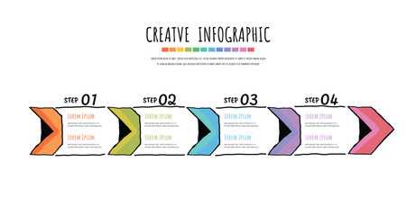 Infographics Hand drawn template with 4 labels, can be used for workflow layout, diagram, business step options, banner, and web design.