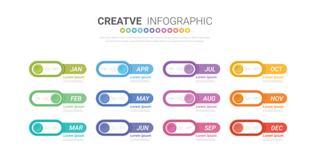 Presentation graph, Business infographics template for 12 months, 1 year, can be used for Business concept with 12 options, steps or processes.