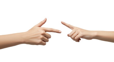 Minimalist photorealistic female hand pointing, index finger elevated above others, soft even skin, isolated on transparent background, png