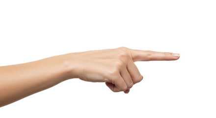 Photorealistic female hand, index extended, palm slightly toward viewer, soft transitions, delicate fullness. Isolated on transparent background, png