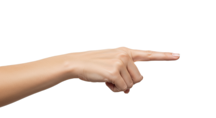 Photorealistic female hand, index extended, palm slightly toward viewer, soft transitions, delicate fullness. Isolated on transparent background, png