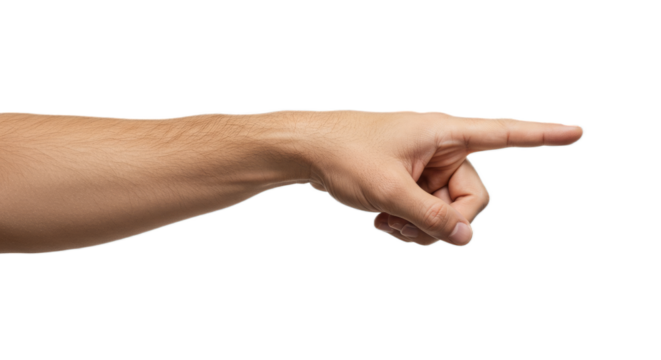 Photorealistic close-up, man's hand beckoning with curling index, soft light, detailed pores. Isolated on transparent background, png