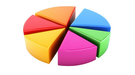Obraz premium A colorful pie chart with seven slices on a black background view on transparent background