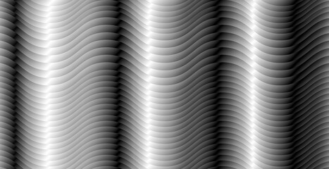 Abstract black and white metallic wave background with smooth gradient lines 