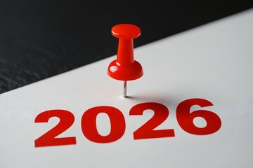 Red Pin Marking 2026 — Future Planning and Goal Setting Concept.