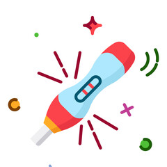 Pregnancy Test Device Showing Positive Result With Celebratory Sparkles on Transparent Background