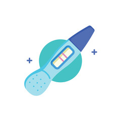Pregnancy Test Stick with Blue and Yellow Colors Against a Teal Circle and Plus Signs on a Transparent Background