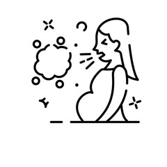 Pregnant Woman Coughing and Spitting Out Clouds Isolated on Transparent Background Line Art Illustration