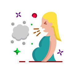 Pregnant Woman Exhaling Smoke With Colorful Particles And Stars On Transparent Background Depicting Unhealthy Habits