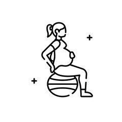 Pregnant Woman Sitting On Exercise Ball Doing Gentle Movement Wear Polo Shirt White Background Healthy Pregnancy Activity Lifestyle Female Fitness