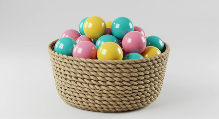 Mixed Sports Balls in Basket Isolated

