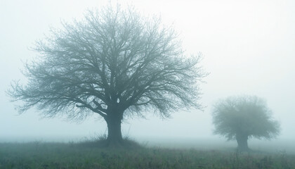 Two Bare Trees in Fog