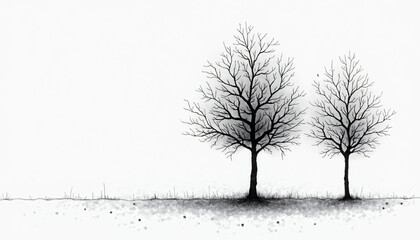 Two Bare Trees on Ground with Grass