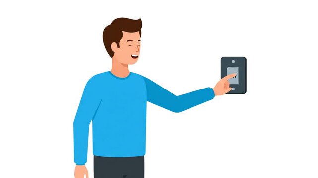 Man's Hand Turns Off Wall Light Switch in 2D Animation for Energy Conservation Concept