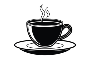 Obraz premium Coffee Cup Silhouette with Steaming Hot Beverage in Monochrome