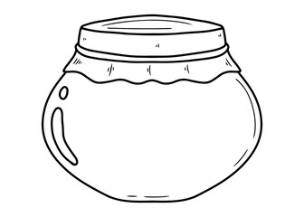 A simple line drawing illustration of a glass jar filled with a liquid substance, sealed and ready.