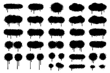 Black Brush Stroke and Ink Shape Collection | Grunge Texture, Paint Splatter, and Abstract Design Elements Set, Grunge Speech Bubble Frames Set | Hand Drawn Text Boxes and Brush Rectangle Labels.