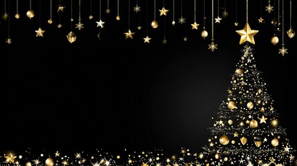Luxurious Black and Gold Christmas Tree Background: Exuding Elegant Festive Atmosphere, Perfect for Holiday Cards, Festive Decorations, Social Media Posts, and High-End Christmas-Themed Design Project