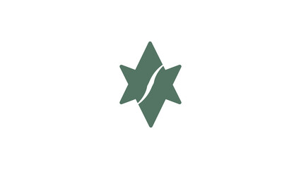 Abstract Six-Pointed Star Icon with Wavy Center Split in Muted Green