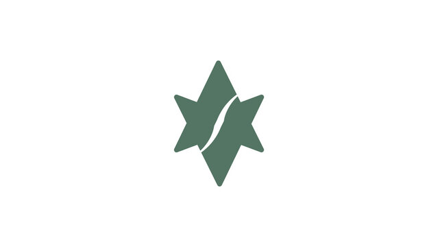 Abstract Six-Pointed Star Icon with Wavy Center Split in Muted Green