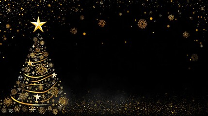 Luxurious Black and Gold Christmas Tree Background: Exuding Elegant Festive Atmosphere, Perfect for Holiday Cards, Festive Decorations, Social Media Posts, and High-End Christmas-Themed Design Project