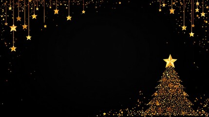 Luxurious Black and Gold Christmas Tree Background: Exuding Elegant Festive Atmosphere, Perfect for Holiday Cards, Festive Decorations, Social Media Posts, and High-End Christmas-Themed Design Project
