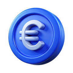 Blue euro currency symbol button isolated on transparent background