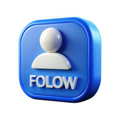 Blue follow button icon isolated on transparent background