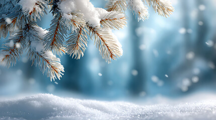 Snowy forest backdrop with gently falling snowflakes, creating a peaceful and magical Christmas atmosphere.