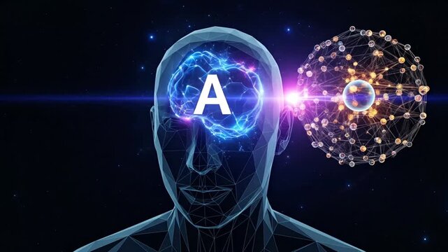 A simple yet powerful concept of artificial intelligence, showing a digital brain connecting to a complex neural network