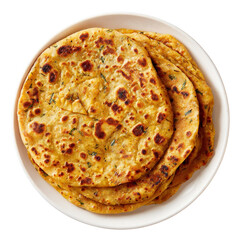  Aloo Paratha Indian Dish On White Plate. on a white background