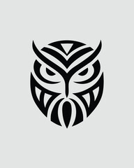 Owl logo design, tribal style, black and white vector illustration