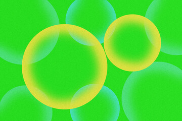 Green background with overlapping translucent yellow and blue-green circles abstract bubble