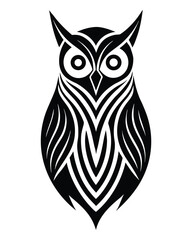 Stylized owl illustration in black and white