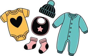 Assorted Baby Clothes and Accessories on White Background clothing infant